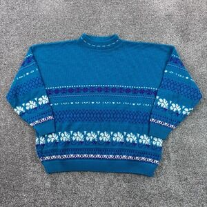 Vintage American Pride Sweater Women's XL Blue Aztec Striped Retro Knit Pullover